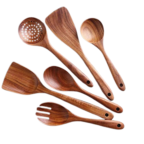 Wooden Non-Stick Serving and Cooking Spoon Kitchen Tools Utensil Set of 6