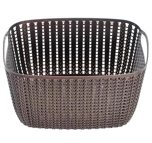 Multipurposes Plastic Basket Organizer For Kitchen, Countertop Cabinet, Bathroom With Lid (Brown)