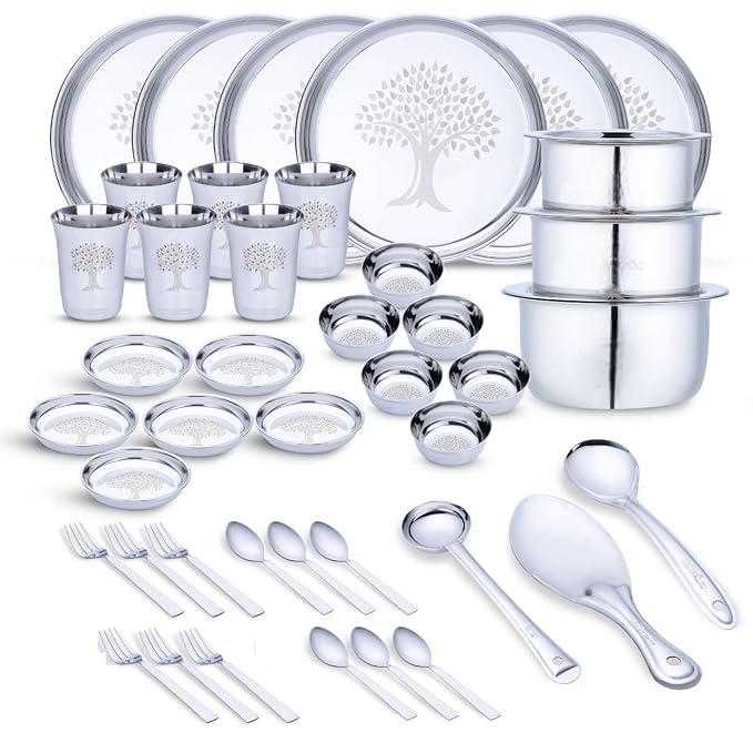 Stainless Steel Printed Dinner Set (45 Pieces Serves 6) Kitchen Dinner Set