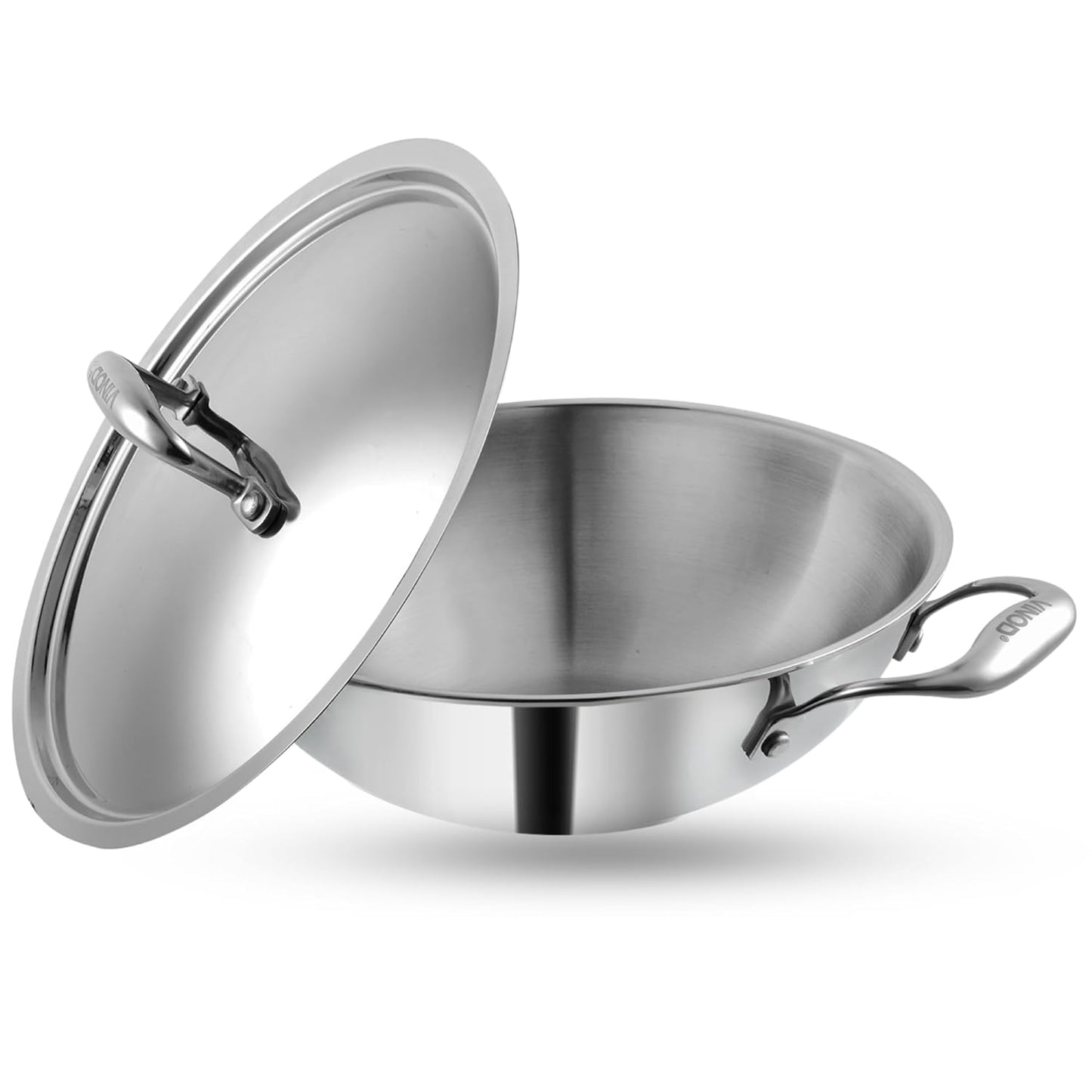 Stainless Steel Triply Kadai with lid Stainless Steel Cookware Serving Ware Wok With Lid 3.2ltr