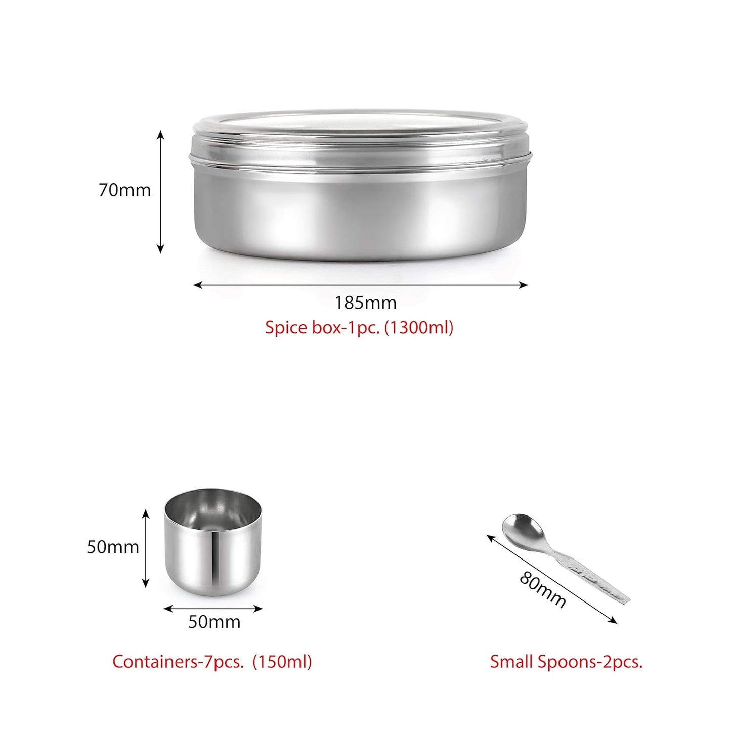 Stainless Steel spice box container organiser with Glass lid and spoons spice organiser spice storage