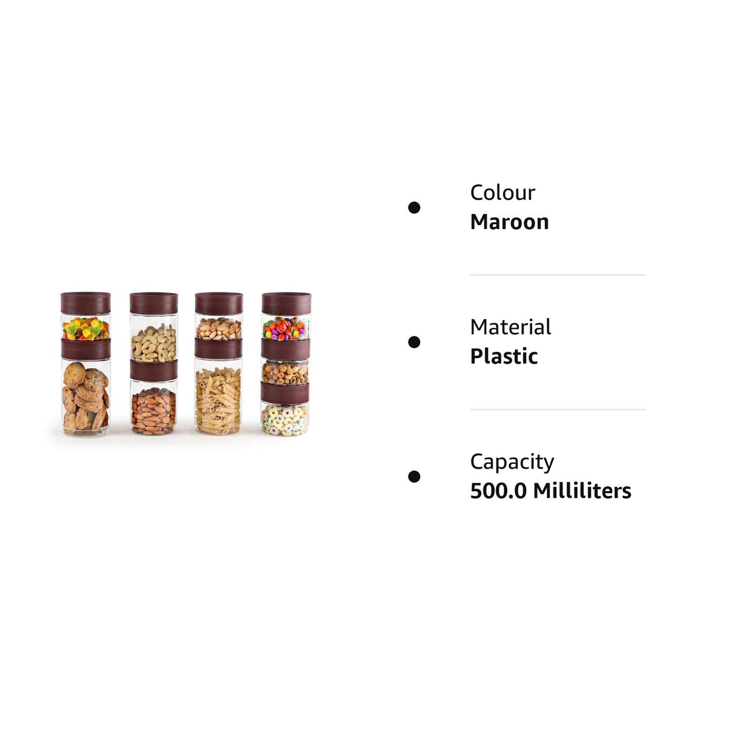 Cello Modustack Plastic Container 9-Pieces, Maroon, Capacity - 500ml, 750ml, 1000ml