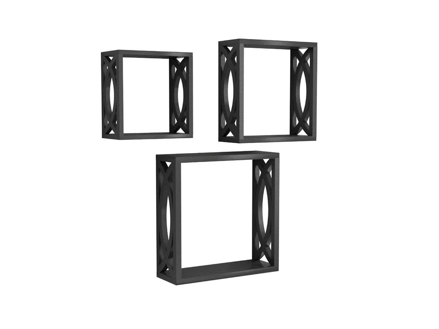 Wooden Wall Shelves Racks For Wall Organiser Wall Mounted Racks Bookshelves Black Set of 3