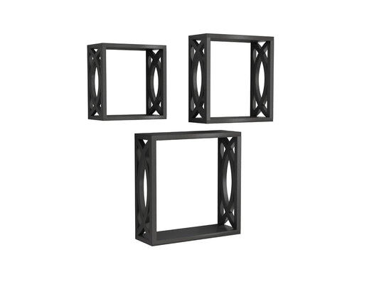 Wooden Wall Shelves Racks For Wall Organiser Wall Mounted Racks Bookshelves Black Set of 3