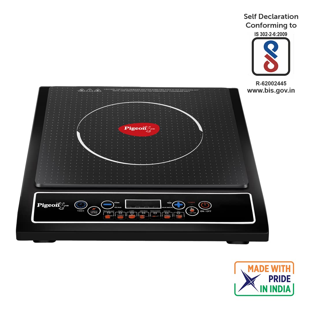 Pigeon by Stovekraft Cruise 1800 watt Induction Cooktop With Crystal Glass,7 Segments LED Display, Auto Switch Off - Black