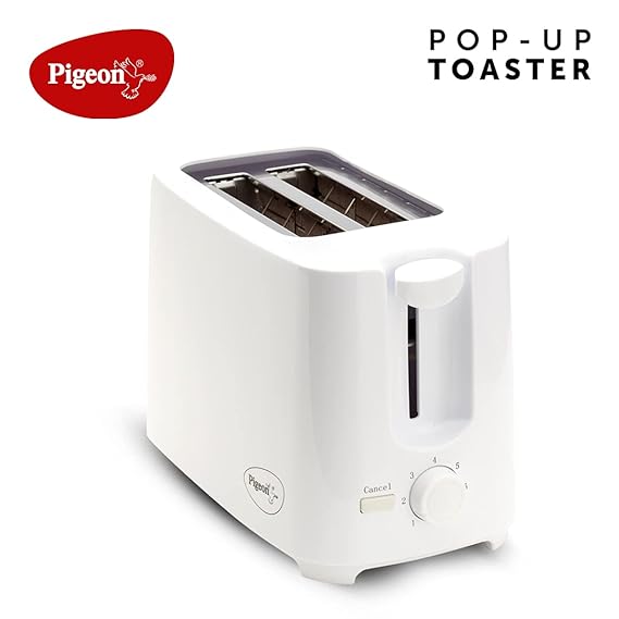 Pigeon 2 Slice Auto Pop up Toaster. A Smart Bread Toaster for Home (750 Watt) (White)