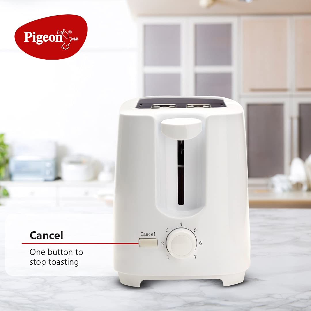 Pigeon 2 Slice Auto Pop up Toaster. A Smart Bread Toaster for Home (750 Watt) (White)