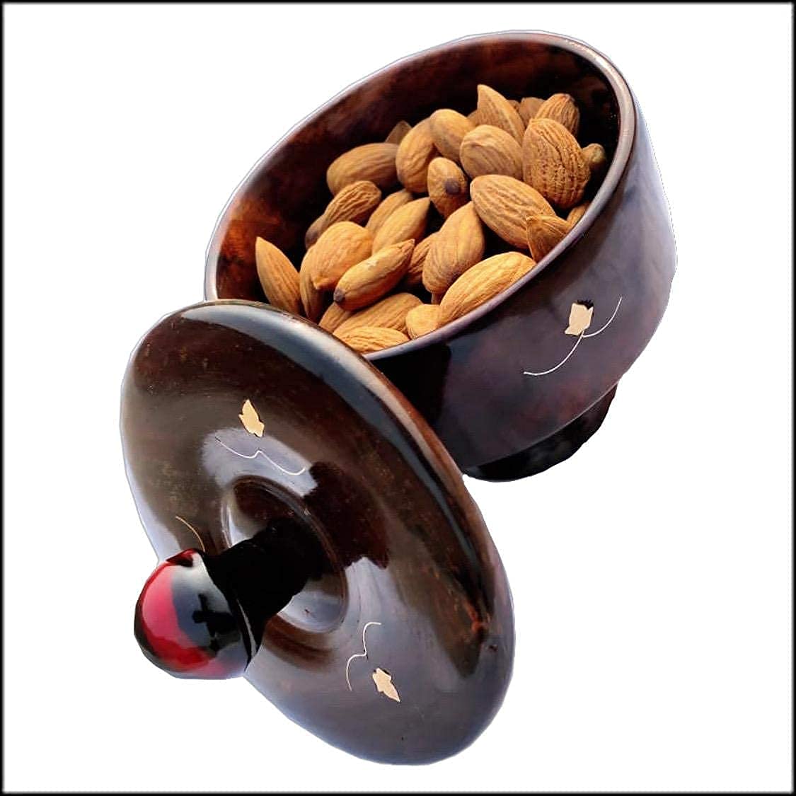 Handmade Sheesham Wooden  Dry Fruit, Dessert & Salad Bowl with Decorative Lid for Multi Purpose Kitchen and Dining Table 4 Inch