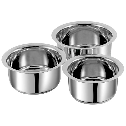 Stainless Steel Tope Set Bhagona Set with Steel Patila Set Pot Set Cooking ware Serving ware Set of 3