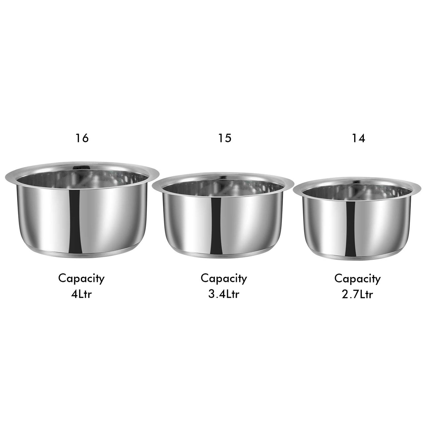 Stainless Steel Tope Set Bhagona Set with Steel Patila Set Pot Set Cooking ware Serving ware Set of 3