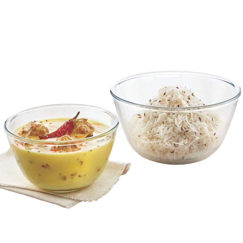 Borosil Glass Mixing & Serving Bowls Oven & Microwave Safe Bowls Set of 2 (500 ml, 1.3 L) Borosilicate Glass Clear bowls set serving bowl set