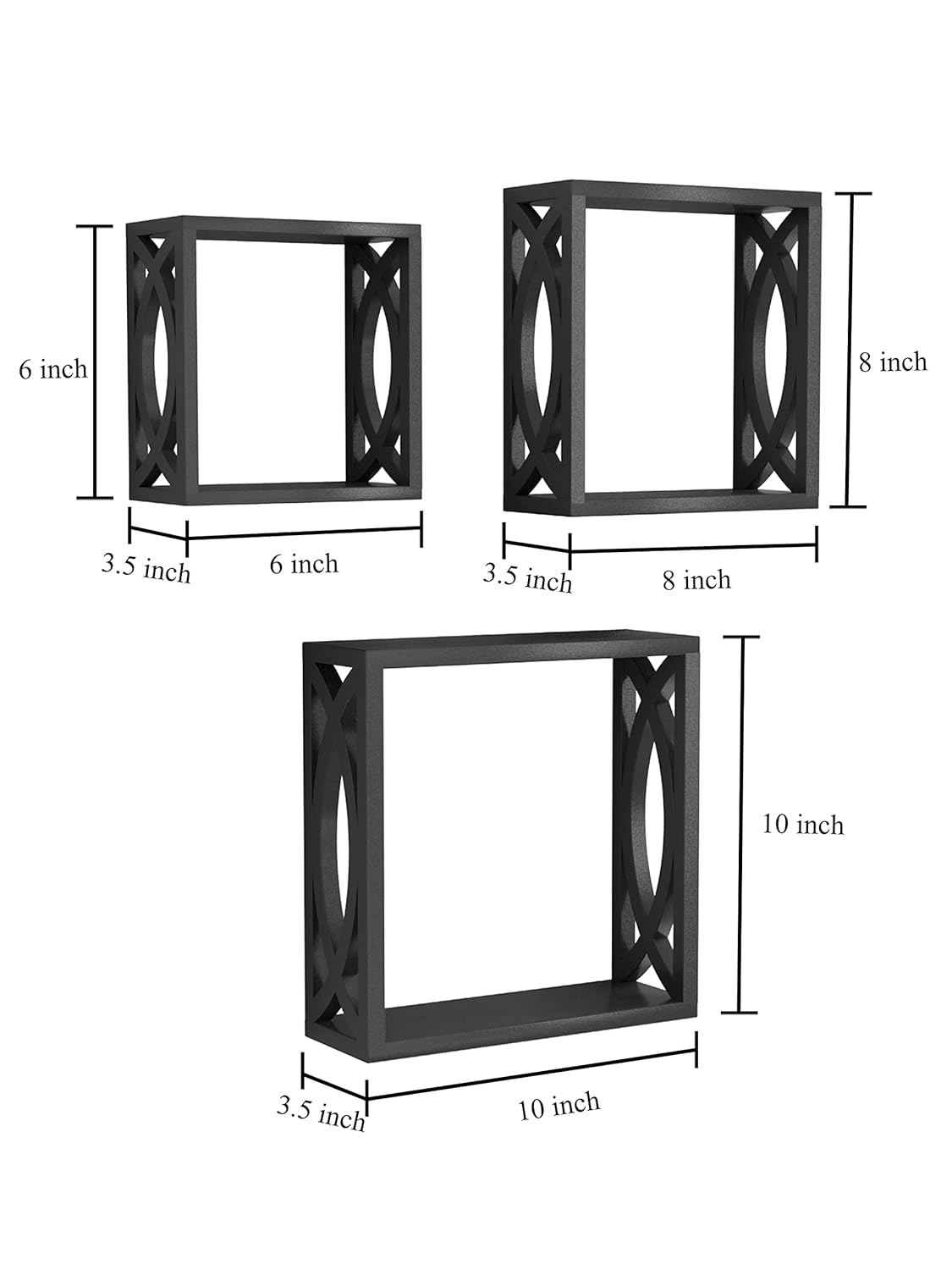 Wooden Wall Shelves Racks For Wall Organiser Wall Mounted Racks Bookshelves Black Set of 3