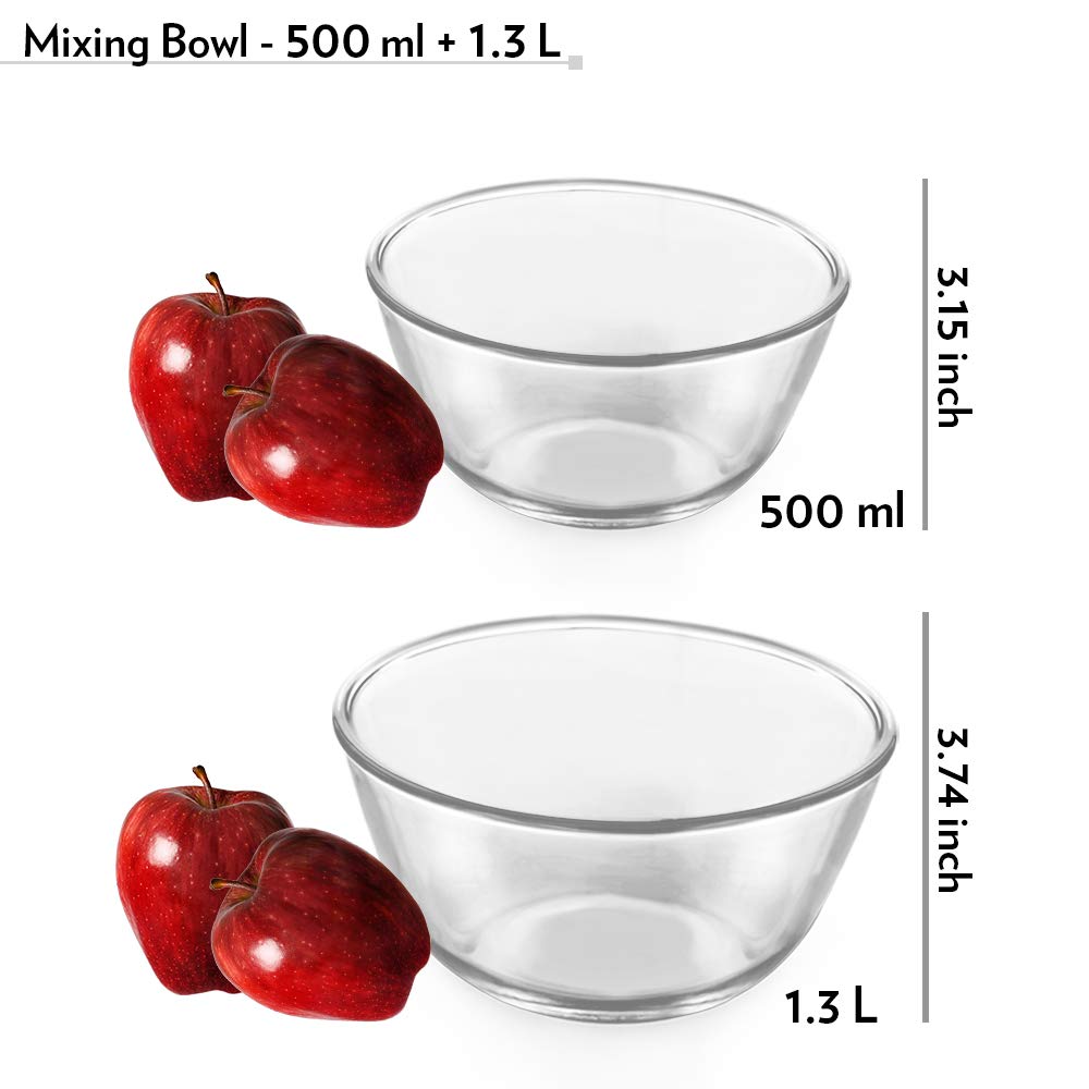 Borosil Glass Mixing & Serving Bowls Oven & Microwave Safe Bowls Set of 2 (500 ml, 1.3 L) Borosilicate Glass Clear bowls set serving bowl set