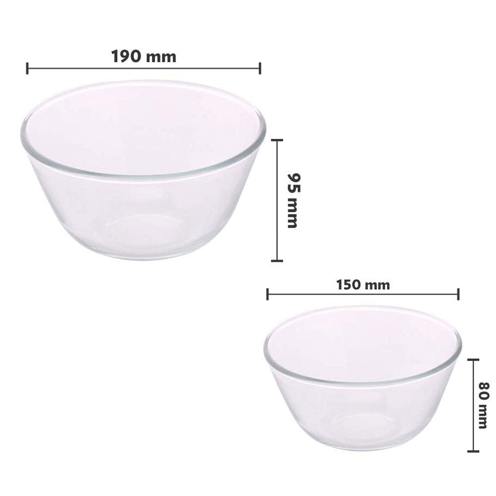 Borosil Glass Mixing & Serving Bowls Oven & Microwave Safe Bowls Set of 2 (500 ml, 1.3 L) Borosilicate Glass Clear bowls set serving bowl set