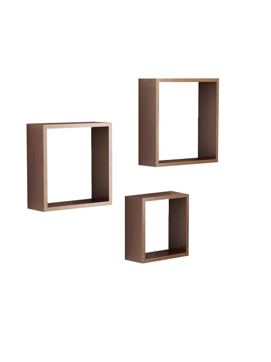 Wooden Wall Shelves Racks For Wall Organiser Wall Mounted Racks Floating Bookshelves Brown Set of 3