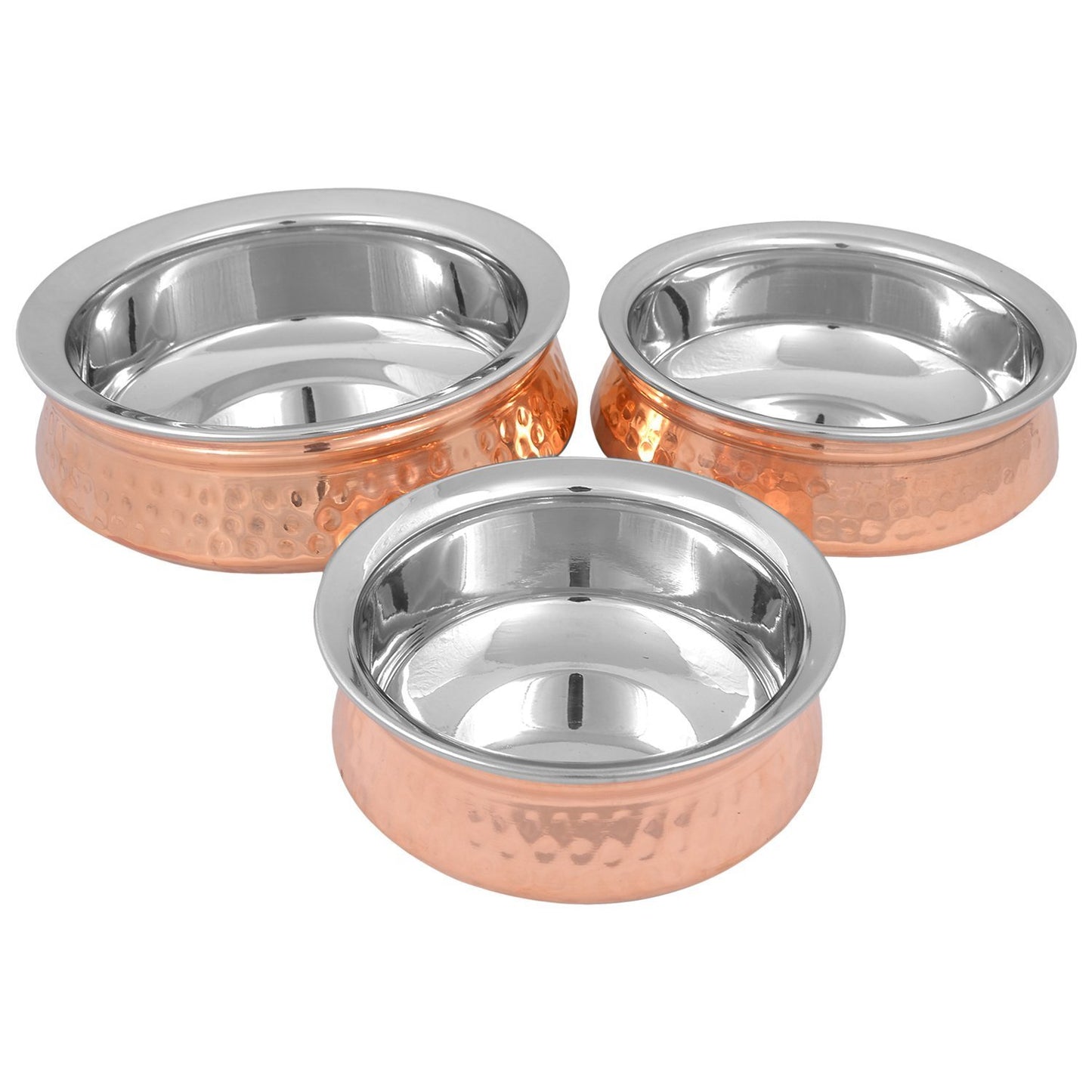 India Copper Hyderabadi Handi Bowl Cookware and Serveware Biryani Pot Copper Lagan - Set of 3
