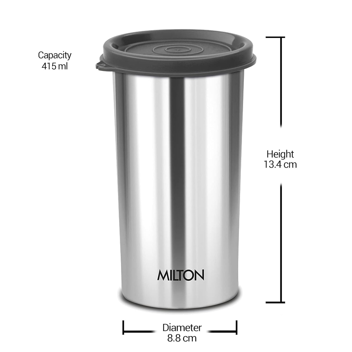 Milton Stainless Steel Tumbler with Lid, 415 ml Drink Ware Drinking Glass