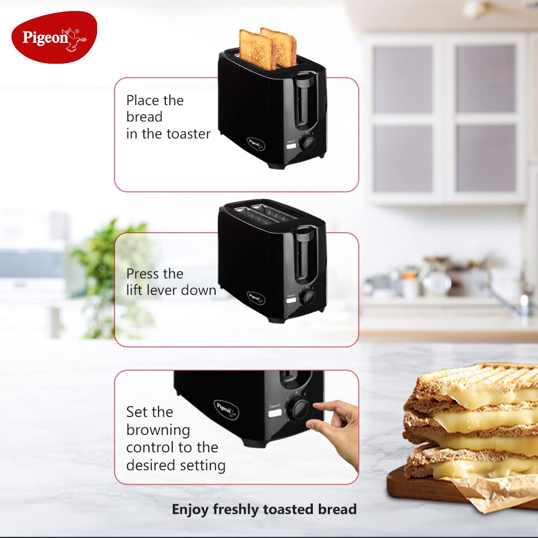 Pigeon by Stovekraft 2 Slice Auto Pop up Toaster. A Smart Bread Toaster for Your Home (750 Watt) (black)