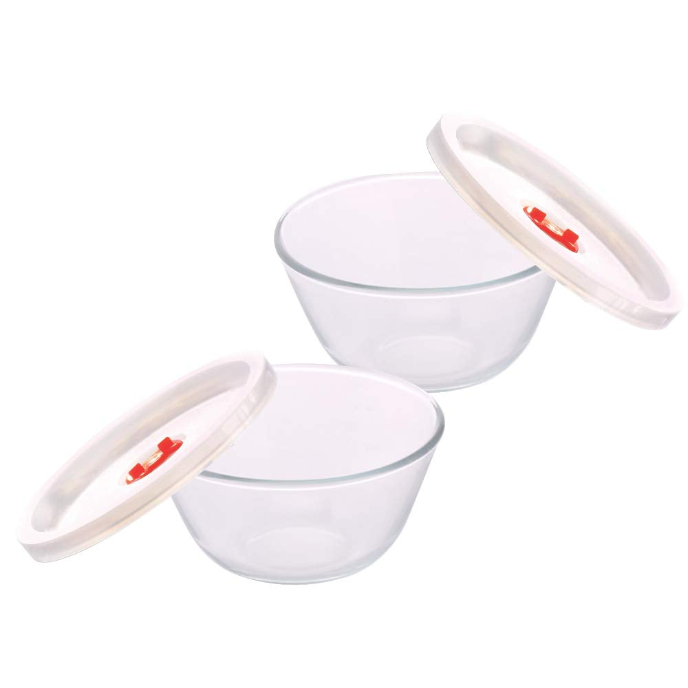 Borosil Glass Mixing & Serving Bowls with Lids Oven & Microwave Safe Bowl Set of 2 (900 ml each) Borosilicate Glass, Clear bowls set serving bowl set