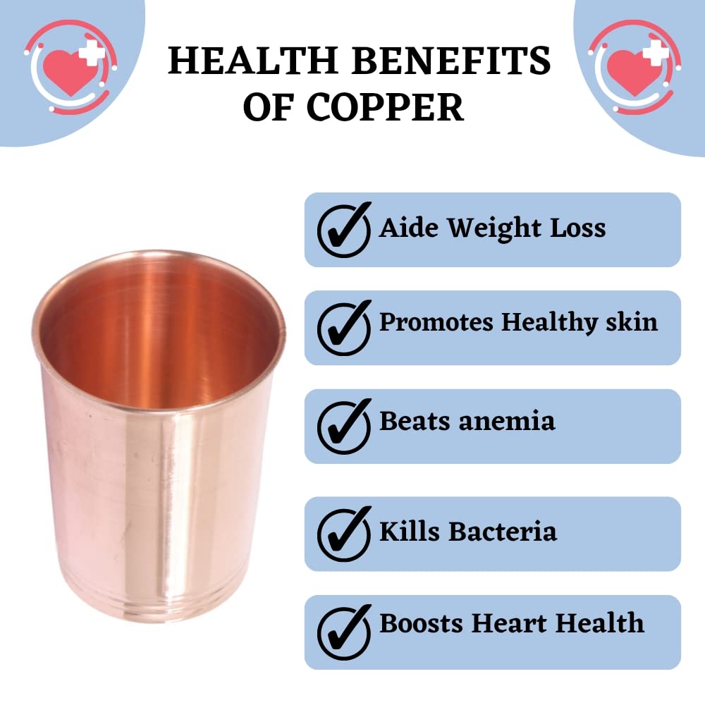 Copper Drinking Water Tumbler - 250 ml Capacity-pack of 2