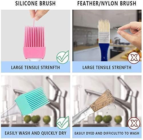 Flat Pastry Brush  Multi-Purpose Silicone Durable Easy Oil Cooking Brush for Grilling Tandoor Cooking Baking  Cooking Tools Multicolor - Set of 2