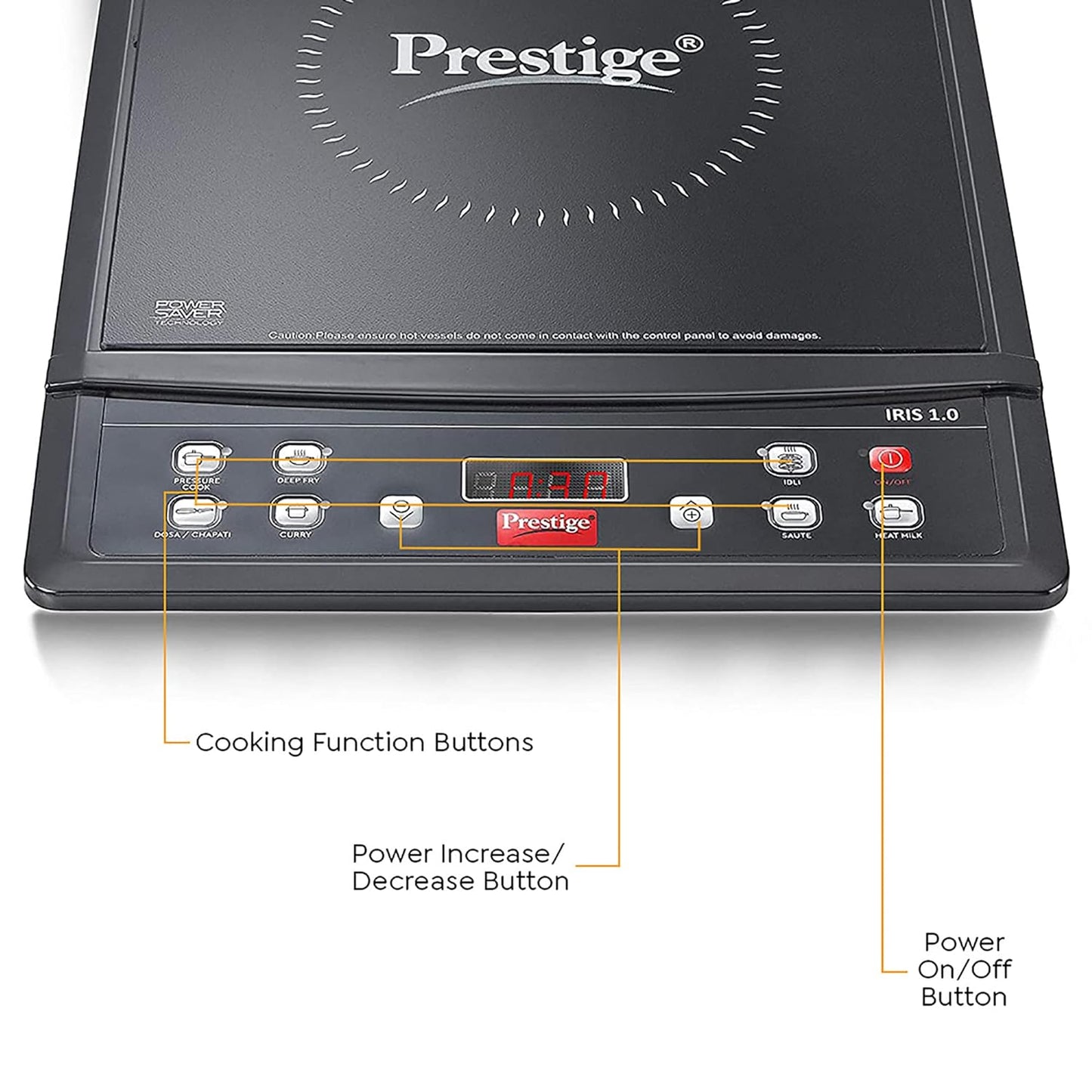 Prestige IRIS ECO 1200 W Induction Cooktop with automatic voltage regulator |Indian Menu option|Power Saver|Timer with User Pre-Set|Black
