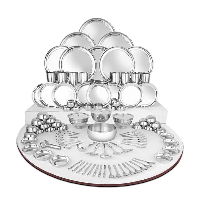 Stainless Steel Dinner Set Crockery Set Kitchen Set for Home Utensils Stainless Steel Shagun Dinner Set (101 Pcs Set)