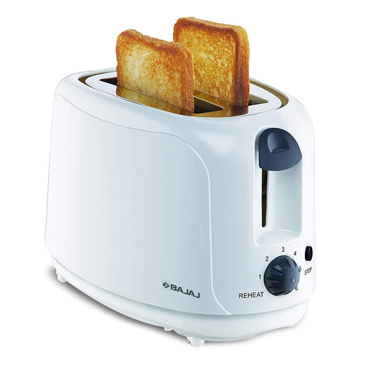 Bajaj ATX 4 750-Watt 2-Slice Pop-up Toaster | Dust Cover & Slide Out Crumb Tray | 6-Level Browning Controls | Mid-Cycle Cancel Feature| White Electric Toaster