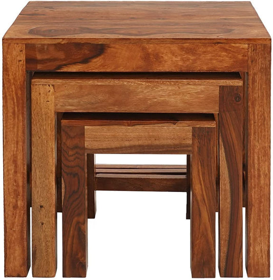 Sheesham Wooden Nesting Table Set of 3 Pieces Stool for Living Room Stool set of 3