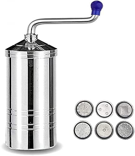 Stainless Steel Sev Sancha Machine Murukku Maker with 6 Jali Murukku Press Chakli Maker Indian Snack Maker Murukku Mold Chakli Press Murukku Extruder Traditional Snack Maker Savory Snack Maker South Indian Snack Maker Murukku Squeezer