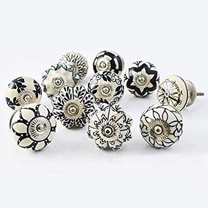 Pack of 6 Ceramic Knobs Door Knobs and Door Handles Pull Handles for Cabinet and door (Color and design may vary According to Availability)