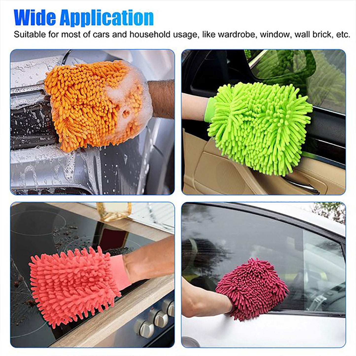 Double Sided Microfiber Cleaning Gloves Car Wash Mitt for Cleaning and Dusting Chenille Mitt Cleaning Gloves Extra Large Multicolor 2 pcs