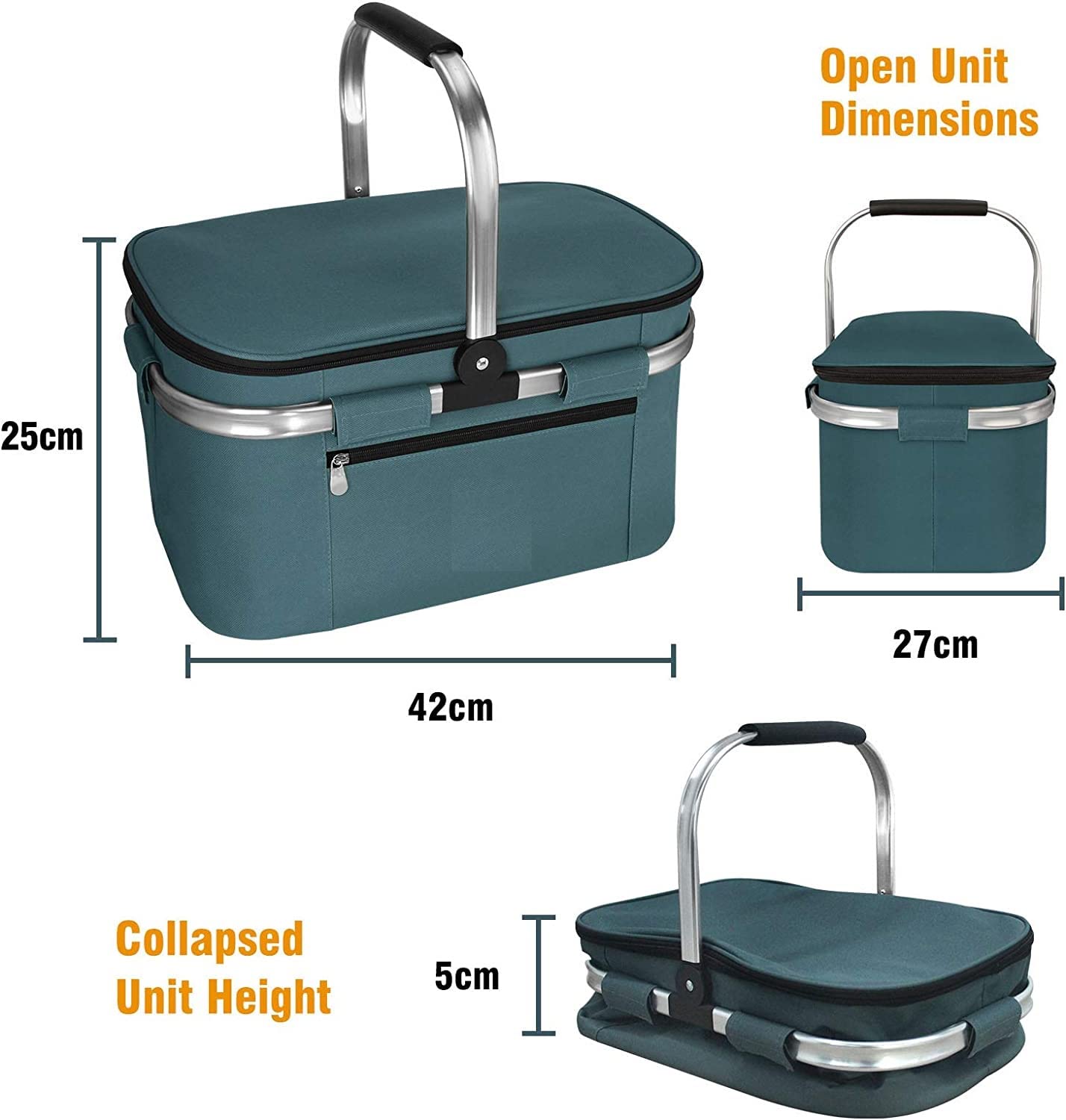 Foldable Insulated Picnic Basket 25L Extra Large Insulated Bag for Picnic, Food Delivery, Take Outs, Grocery Shopping, and as Cooler Bag. Foldable Design