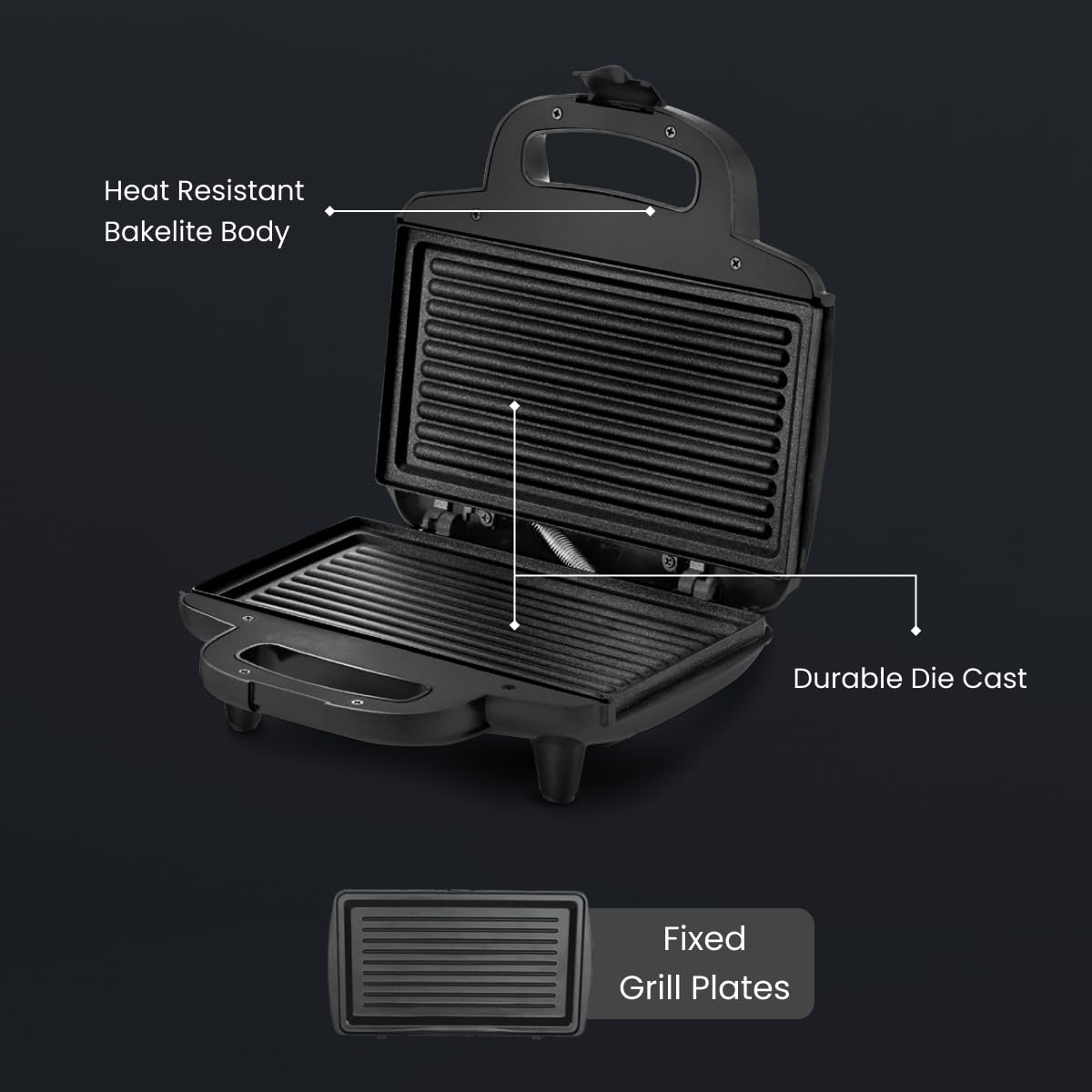 Prestige PGMFB 800 Watt Grill Sandwich Toaster with Fixed Grill Plates, Black