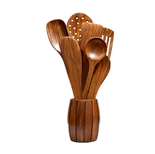 Wooden Spoon Serving and Cooking Spoon Kitchen Tools Utensil Set of 8 Table Spoons