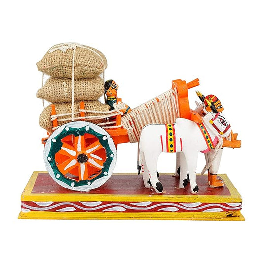 Wooden Kondapalli Bullock Cart Traditional Indian Toy  Farmer Couple  Cultural Home Decor  8 inch