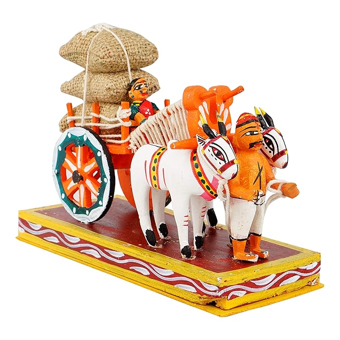 Wooden Kondapalli Bullock Cart Traditional Indian Toy  Farmer Couple  Cultural Home Decor  8 inch