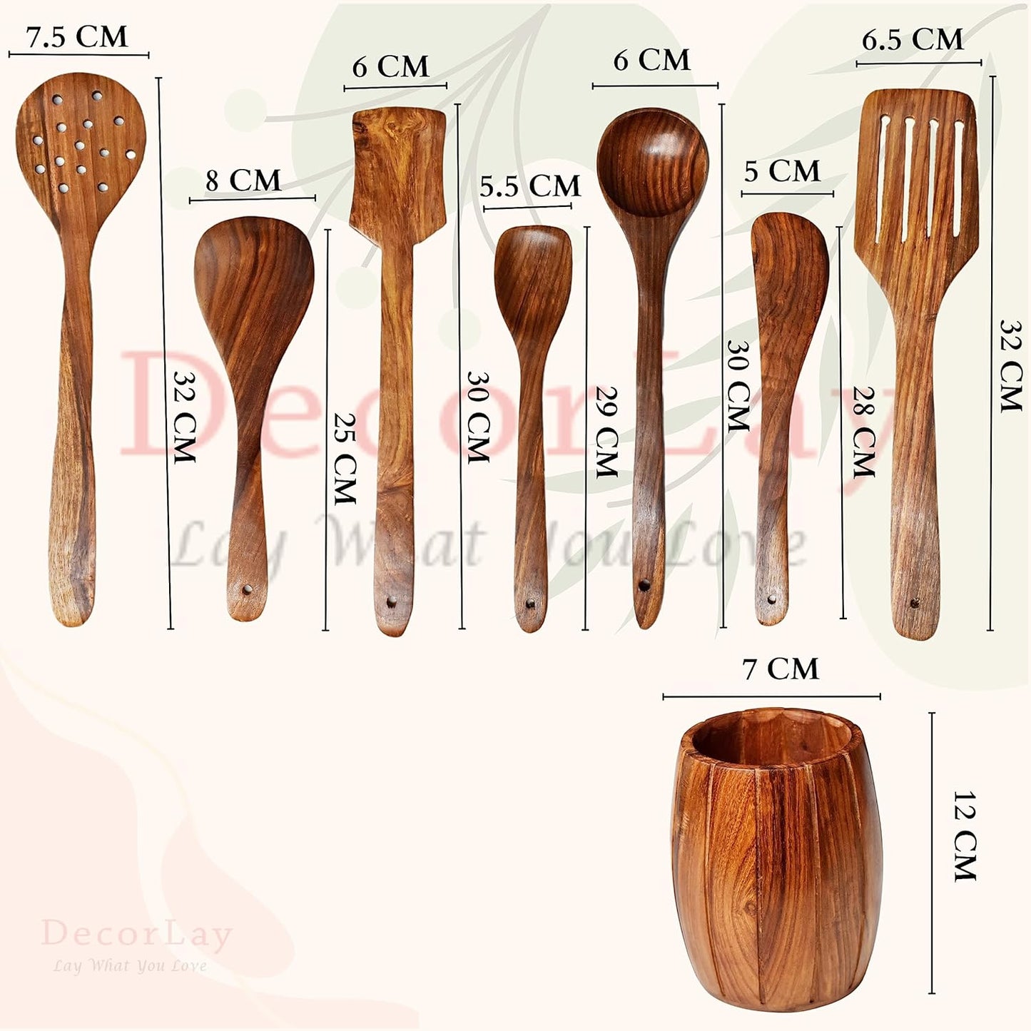 Wooden Spoon Serving and Cooking Spoon Kitchen Tools Utensil Set of 8 Table Spoons