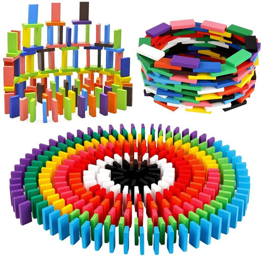 Wooden Dominoes - Building Block Tile Game Domino Blocks 12 Colors Bulk dominoes game set