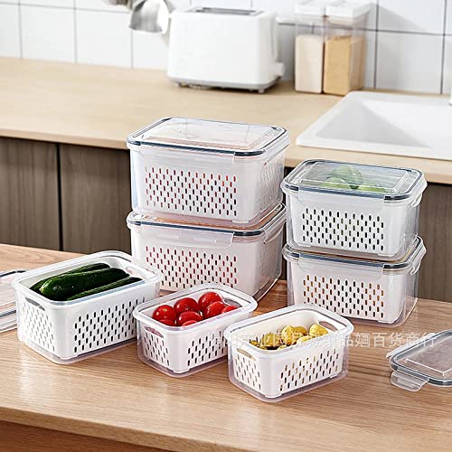 Refrigerator Storage Box Fridge Fresh Kitchen Organizer Vegetable Fruit Boxes Drain Basket Kitchen Storage Containers With Lid : 750ML,1600ML,2850ML,4150ML