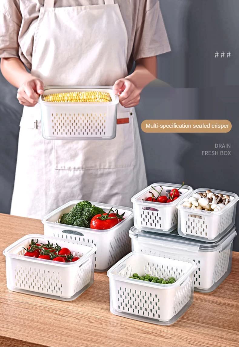 Refrigerator Storage Box Fridge Fresh Kitchen Organizer Vegetable Fruit Boxes Drain Basket Kitchen Storage Containers With Lid : 750ML,1600ML,2850ML,4150ML