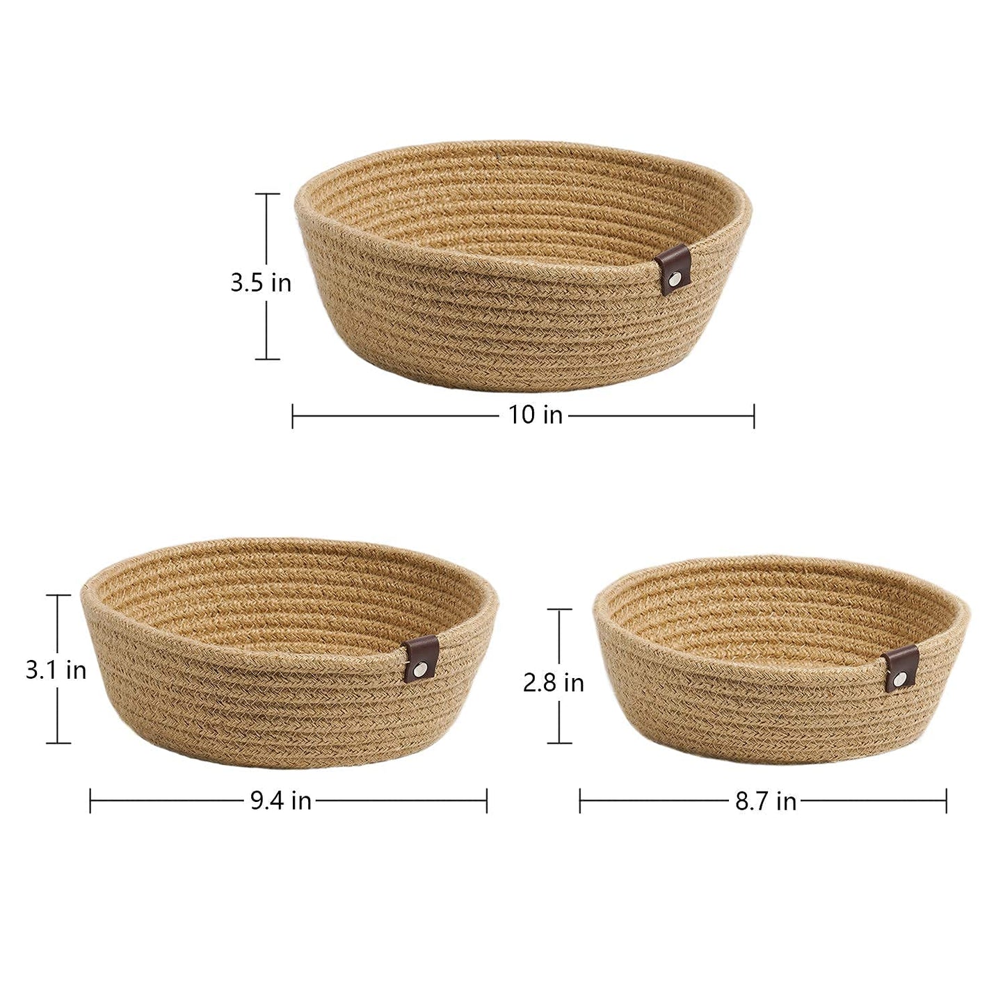 India Jute Baskets Storage Basket Shelves Baskets (Set of All 3 Sizes (S,M & L)Wicker Baskets, Beige Handmade Gift Hamper Baskets Decorative Storage Basket Clothes Storage Baskets Fruit Baskets