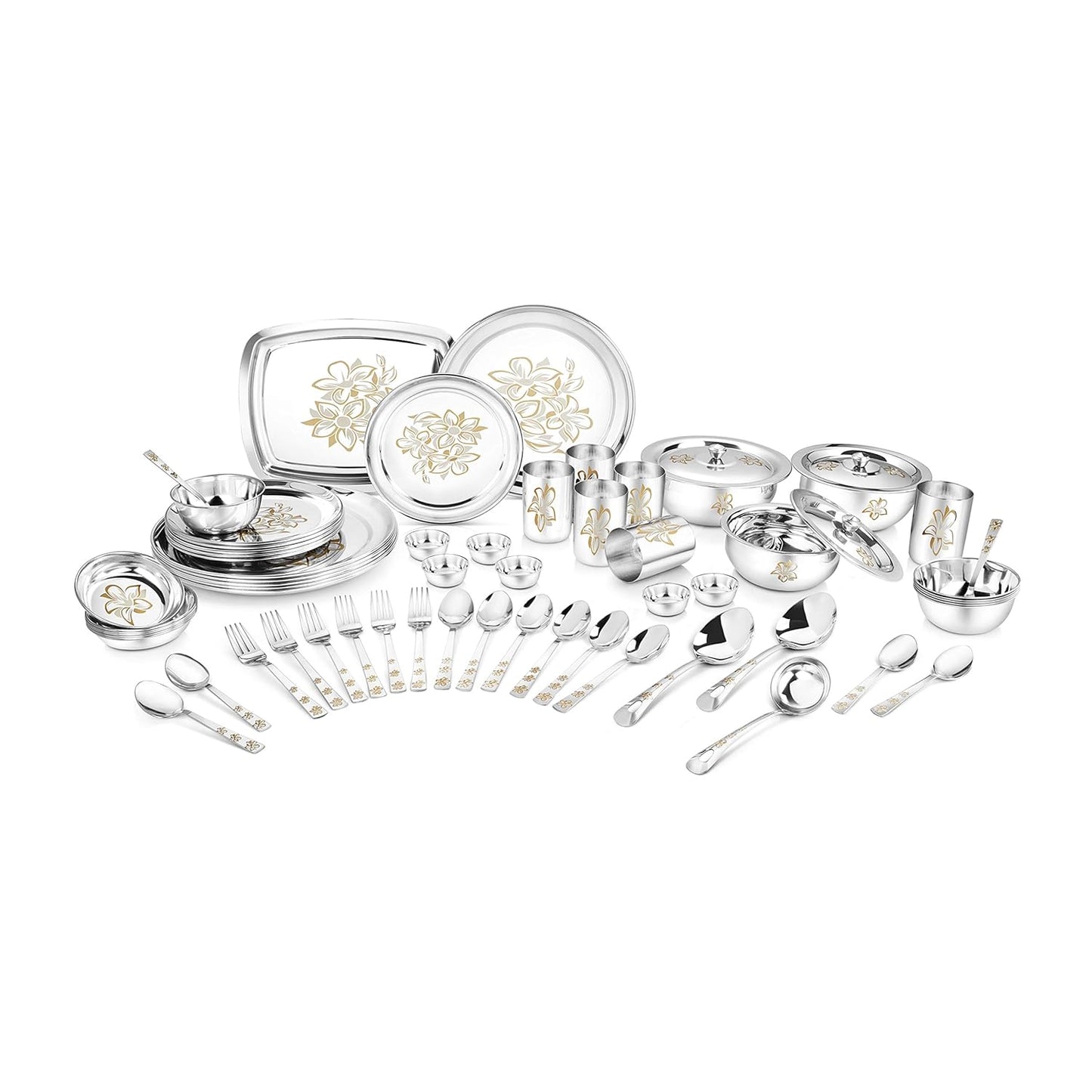 Stainless Steel Dinner Set Crockery Set Kitchen Set for Home Utensils Set of 61 pcs