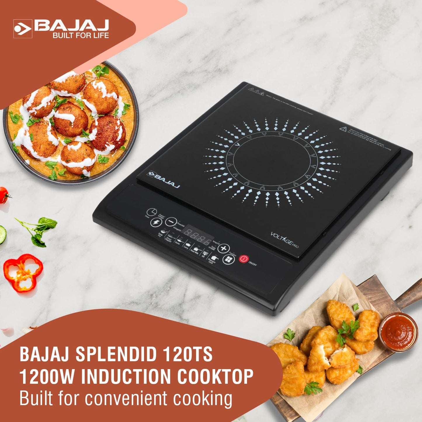Bajaj Splendid 120TS 1200W Induction Cooktop with Tact Switch (Black/White)