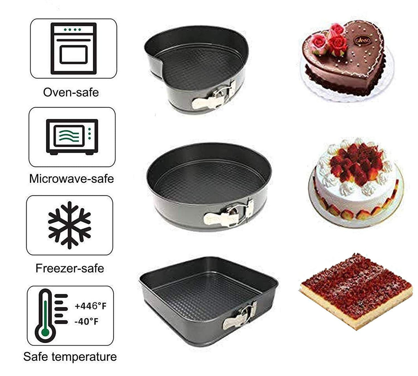 Non-Stick Removable Bottom Springform Cake Pan Mould Heart Square Round Set of 3 Cake Pan Molds Cake Molds Cake Baking Molds Silicone Cake Molds Bundt Cake Molds Round Cake Molds Square Cake Molds Heart-shaped Cake Molds Mini Cake Molds Novelty Cake Molds