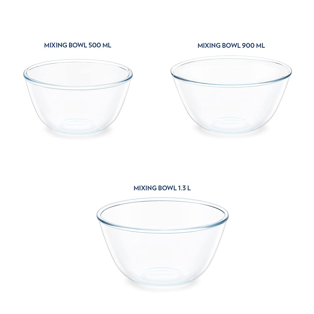 Borosil Glass Serving & Mixing Bowls With Lids Oven & Microwave Safe Bowls Set of 3 (500 ml + 900 ml + 1.3 L) Borosilicate Glass Clear bowls set serving bowl set