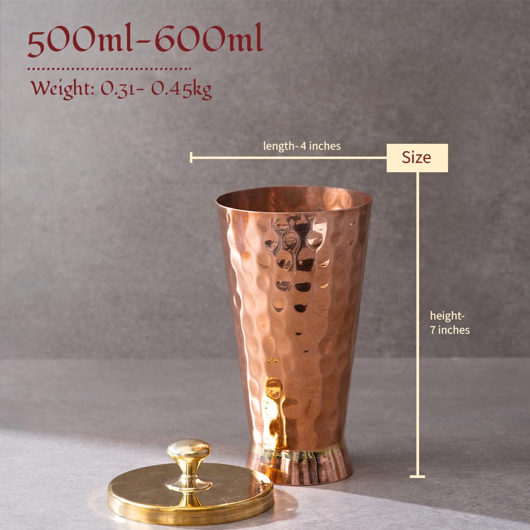 Hammered Copper Water Tumbler 600ml Copper Servingware Copper drinking Glass pack of 1