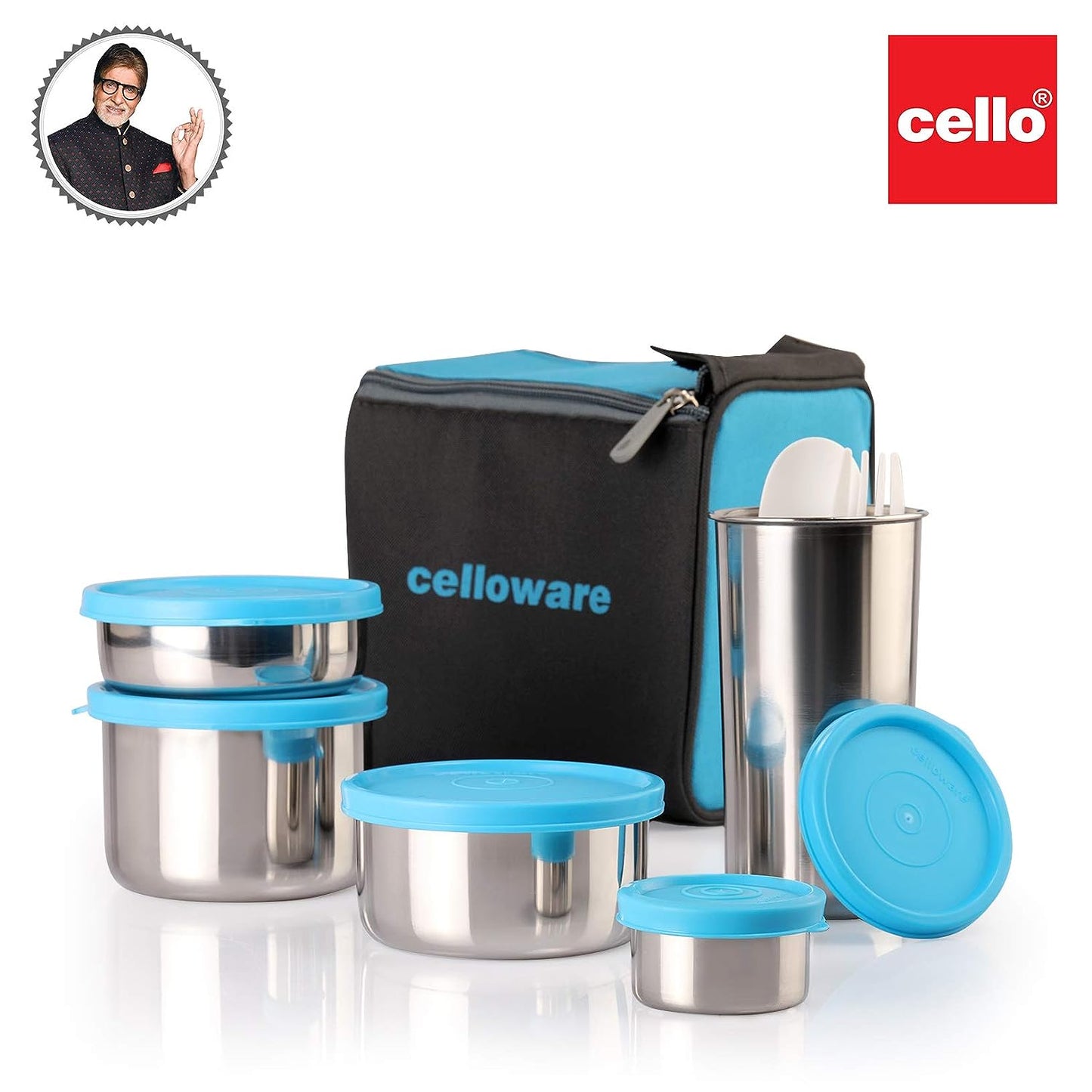 CELLO Steelox Stainless Steel Lunch Box blue