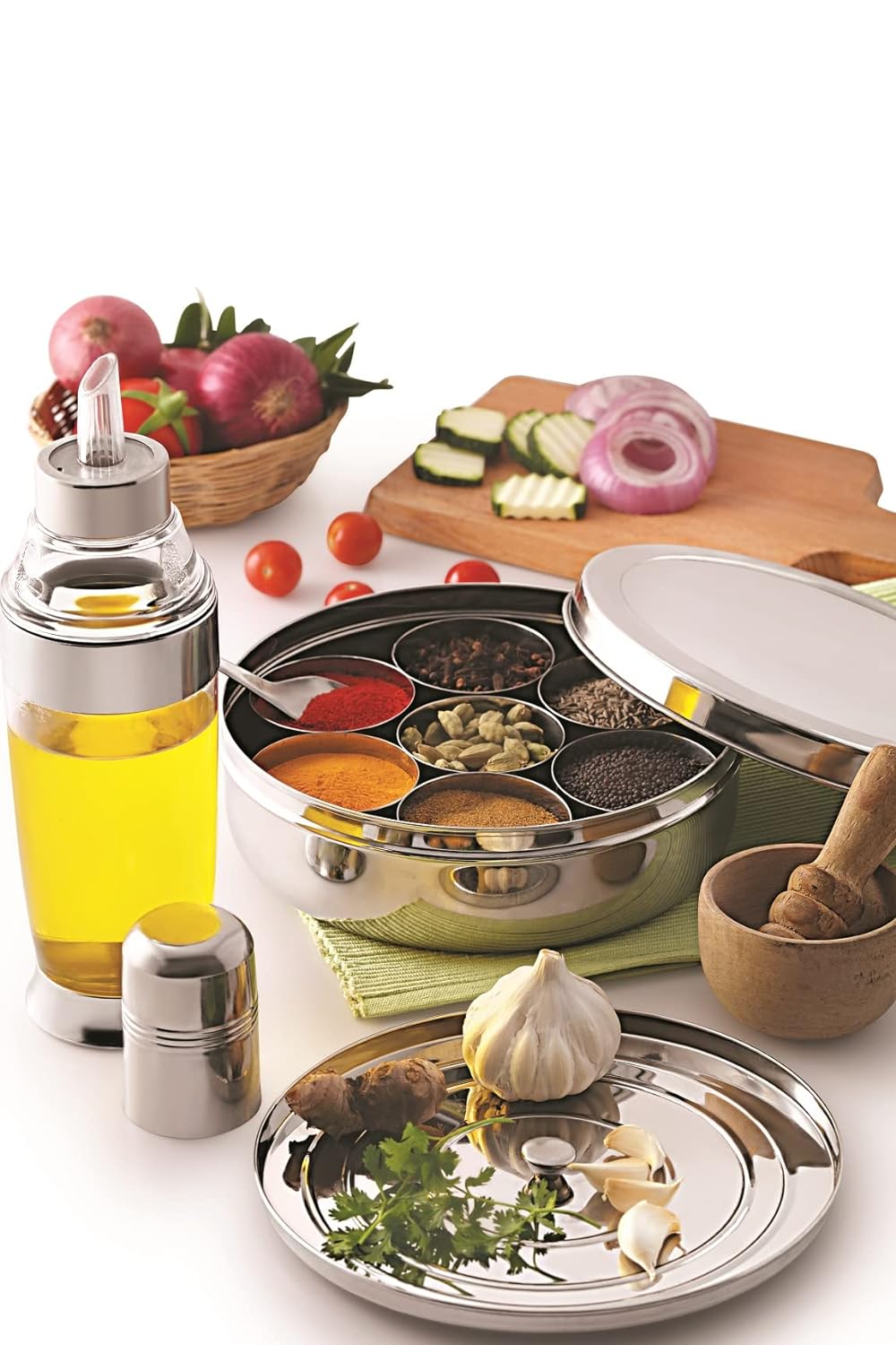 Stainless Steel spice box container organiser with lid and spoon spice organiser spice storage