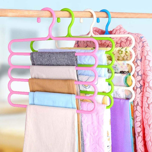 Plastic 5 Layer Pants Clothes Hanger Wardrobe Storage Organizer Rack (Set Of 4), 33L X 1B X 32H Cm (Assorted Colour)